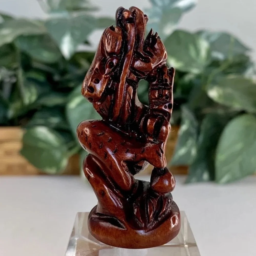 Vintage Boxwood Netsuke Dragon Figurine Wooden Animal Carving Wood Carved Figure